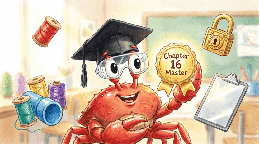 [Illustration: A split illustration. Left side: two ants trying to write on the same small notebook at the same time, causing a chaotic mess labeled “Data Race ❌”. Right side: ants taking turns using a clipboard with a lock, result shows a perfect checkmark “1,000,000 ✅”. Ferris stands in the middle giving a thumbs up. Style: educational vector, clear contrast, bright colors, 16:9.]