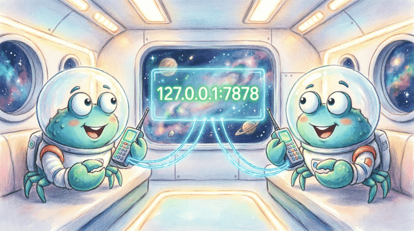 [Illustration: A cozy cartoon chat room with floating speech bubbles connecting three different laptops. Each screen shows a friendly avatar and messages flowing in real-time. In the center, a glowing server hub labeled “Arc<Mutex<Vec>>” safely routes messages. Ferris sits at a control desk giving a thumbs up. Style: warm, inviting children’s book illustration, clear network metaphor, 16:9.]